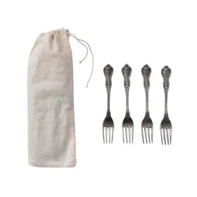 Df7399 Creative Co-op Embossed Brass Forks In Drawstring Bag Set Of 4 Antique Silver Finish