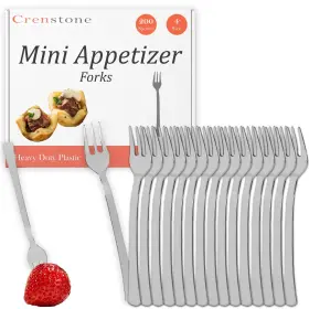 Crenstone Appetizer Forks 637740038460 Value Pack - 200 Silver Mini For Appetizers Disposable