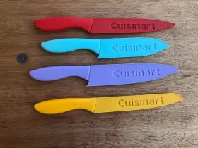 40152-0514 Cuisinart Kitchen Knife 4 Pc Set Red Yellow Aqua Purple With Blade Guards B9 #2