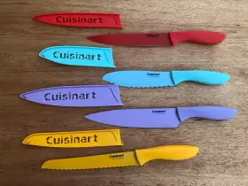 40152-0514 Cuisinart Kitchen Knife 4 Pc Set Red Yellow Aqua Purple With Blade Guards B9