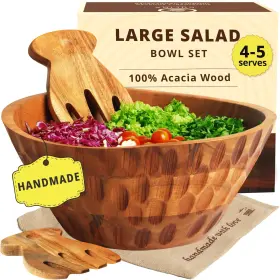 Ccwsbs2024 Culina Craftique Wooden Salad Bowl Set - With Serving Utensils 11 Inch Large Acacia Wood Bowls F