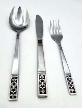 Sstslh8ss Custom Craft Fleur De Lis Flatware Stainless Steel Taiwan Customcraft Vintage Set Of 3 #2