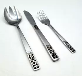 Sstslh8ss Custom Craft Fleur De Lis Flatware Stainless Steel Taiwan Customcraft Vintage Set Of 3