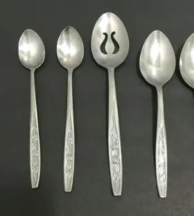 Cus1 Customcraft Stainless Ice Tea Slot Serving Soup Spoons Floral Textured Rose #2