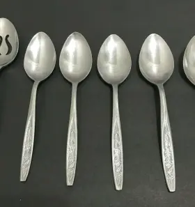 Cus1 Customcraft Stainless Ice Tea Slot Serving Soup Spoons Floral Textured Rose #3
