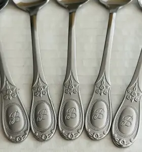 Cus21 Customcraft Stainless Korea 5 Teaspoons Monogram B Glossy Floral #2