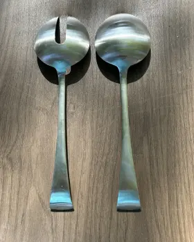 M6497 Dansk Cafe Blanc 11 Inch Salad Serving Fork And Spoon Set Stainless Steel Flatware #2