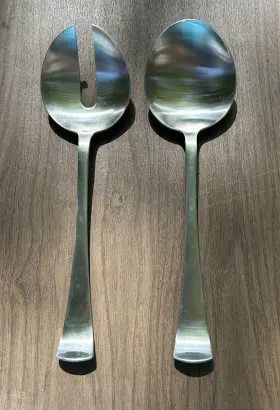 M6497 Dansk Cafe Blanc 11 Inch Salad Serving Fork And Spoon Set Stainless Steel Flatware