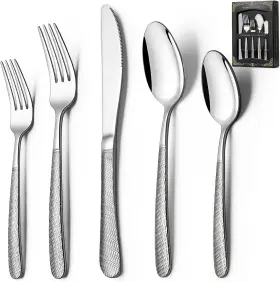 Dee-8973us Deedro 40-piece Hammered Silverware Set Stainless Steel Heavy Duty Silver