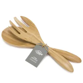 Dehaus 060602980136 Large Premium Bamboo Salad Tongs - Eco Friendly Wooden Serving Spoons Sal