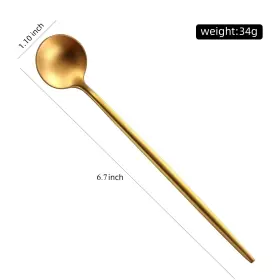 T-2829 Dehov 4 Pcs 6.7 Inches Brushed Gold Stainless Steel 304 Long Handle Coffee Spo #2