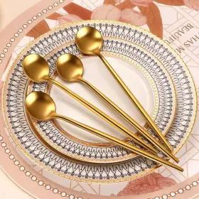 T-2829 Dehov 4 Pcs 6.7 Inches Brushed Gold Stainless Steel 304 Long Handle Coffee Spo #3