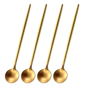 T-2829 Dehov 4 Pcs 6.7 Inches Brushed Gold Stainless Steel 304 Long Handle Coffee Spo