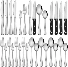 T1010 Dehov 24-piece Silverware Set With Steak Knives Flatware Service For 4 Silver