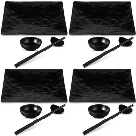 Didaey Man-didaey-449 16 Pcs Sushi Plate Set For Four 4 Japanese Style Plates Black