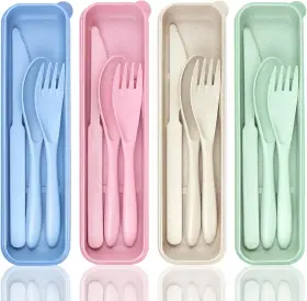 Bf-dk002-4 Dissknic 4 Sets Portable Utensils Set With Case Travel Pink Brown Blue Green