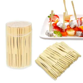 Dongming 738630404089 Bamboo Forks 3.5 Inches Disposable Mini Food Picks Double Prong Fruit Cocktail F