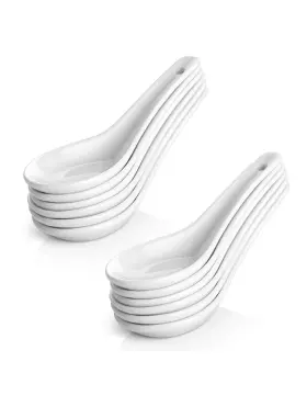 Dowan 602766180608 5.3 Inch Asian Soup Spoons Set Of 12 - White Ceramic Dessert /