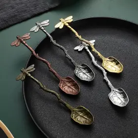 Dpwoum 313092686671 1pc Antique Bronze Retro Dragonfly Spoon Stainless Steel Tableware Creative Coff