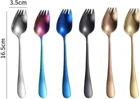 Dpwoum 740207171348 Vintage Stainless Steel 2-in-1 Sporks Salad Forks 6.5-inch Dessert Spoons Lon #2