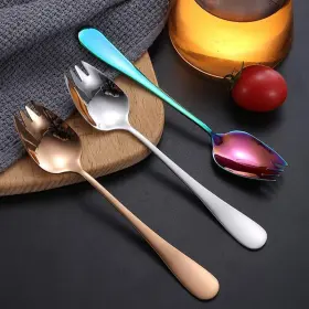 Dpwoum 740207171348 Vintage Stainless Steel 2-in-1 Sporks Salad Forks 6.5-inch Dessert Spoons Lon #3