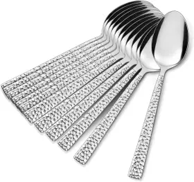 E-far 313106993931 Hammered Dinner Spoons Set Of 12 7.9 Inch Stainless Steel Soup