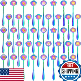 B0bzpyfwjs Eboot 40x Rainbow Flower Teaspoons Stainless Steel Mini Coffee Dessert Spoons