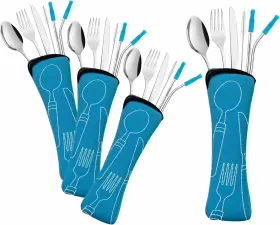 Ecoberi 850018878579 Travel Utensils Set With Case 4 Pack Reusable Stainless Steel Portable Cutlery