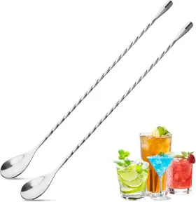 Eispap 445020642619 2pcs Cocktail Spoon Long Handle Bar - 12 Inch Metal Spoons Drink Mixers For Co