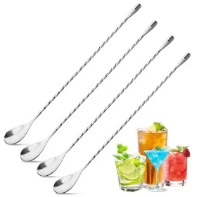 Eispap 785079834366 4pcs Cocktail Spoon Long Handle Bar - 12 Inch Metal Spoons Drink Mixers
