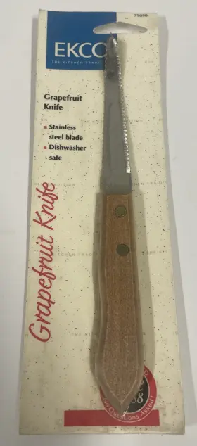 Ekco 070950790900 Vintage Grapefruit Knife Wood Handle Curved Stainless Steel Blade Nos New