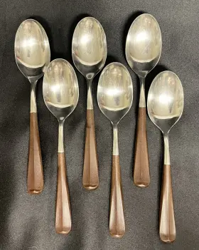 Eks28 Ekco Ekc28 Vint. Japan Eterna Rosewood Handle Flatware 6 Soup Or Table Spoons