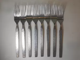 Eks2 Ekco Lot Of 8 Eterna Hammered Stainless Dinner Forks Japan Textured #2