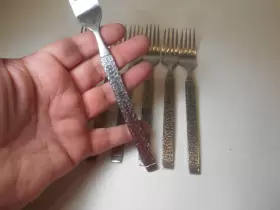 Eks2 Ekco Lot Of 8 Eterna Hammered Stainless Dinner Forks Japan Textured #3