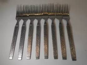 Eks2 Ekco Lot Of 8 Eterna Hammered Stainless Dinner Forks Japan Textured