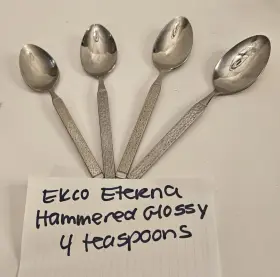Eks21 Ekco Eterna Hammered Glossy Silverware Flatware Set Of 4 Teaspoons