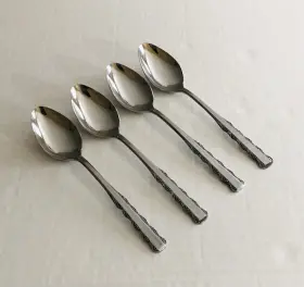 Eks54 Ekco Eterna Stainless Japan 4 Teaspoons Floral Edge Burnished