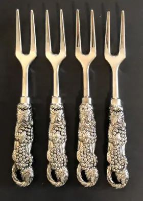 85137 El Gance Vintage Elegance Silver Plate Relish Fork Set 4-piece Grapes And Leaves