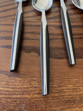 Eld2 Eldan Mcm Vtg Set Of 4 Stainless Steel Black Teaspoons Tablespoons 7.5 Inch #2