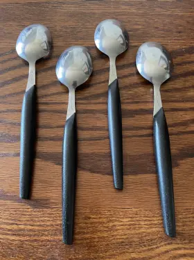 Eld2 Eldan Mcm Vtg Set Of 4 Stainless Steel Black Teaspoons Tablespoons 7.5 Inch #3