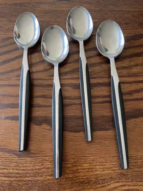 Eld2 Eldan Mcm Vtg Set Of 4 Stainless Steel Black Teaspoons Tablespoons 7.5 Inch