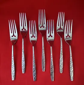Eps2 Epic Set 7 Custom Stainless Salad Forks Japan Mcm Scroll Pattern Curlicues
