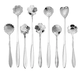 Esrise 824007622016 9 Pcs Flower Spoon Coffee Teaspoon Set Stainless Steel Tea Dessert