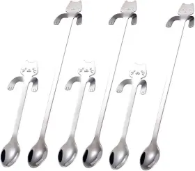 Esrise 824382294327 6 Pcs Cat Spoon Coffee Tea Set Stainless Steel Mini Long Cute Kitten Stirr