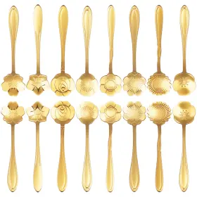 Esrise 883343371927 16 Pcs Teaspoon Gold Tea Spoons Stainless Steel Coffee Dessert Spoon