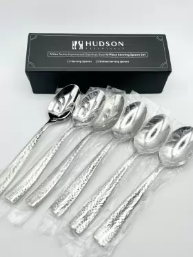 Essentials 850005583257 Hudson Milan Serving Spoons 6 Piece Hammered 18/10 Stainless Steel Silverware