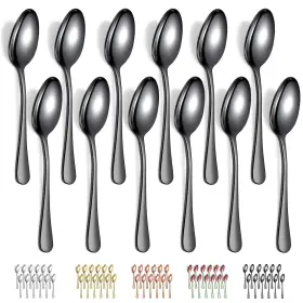 Ev.1010ds.b12 Evanda Black Titanium Plating Stainless Steel Dinner Spoons - 12 Pieces 7.28inch For