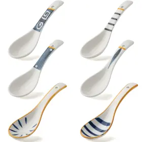 Evannt 659446708928 Ceramic Asian Soup Spoons Set Of 6 - Japanese Ramen Porcelain Chi
