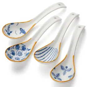 Sps04-y Evannt Soup Spoon Set Of 4 Ceramic Chinese Spoons Ramen For Pho Noodle C