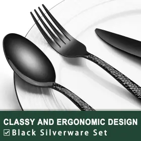 Xike-0103us Ewfen Black Hammered Silverware Set 20-piece Stainless Steel Wave Flatware For 4 #3